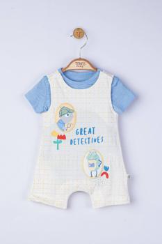 Set salopeta cu tricou great detectives pentru bebelusi, tongs baby (culoare: albastru, marime: 6-9 luni)