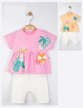 Set tricou de vara cu pantalonasi pentru fetite, tongs baby (culoare: roz, marime: 6-9 luni)