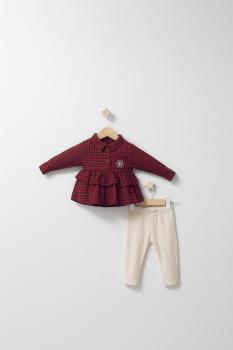 Set cu pantalonasi si camasuta in carouri pentru bebelusi ballon, tongs baby (culoare: rosu, marime: 6-9 luni)
