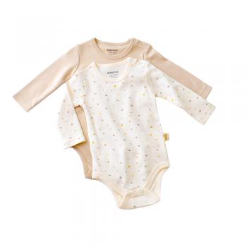 Set 2 body-uri cu maneca lunga bebe unisex -100% bumbac organic - ecru cu buline, baby cosy (marime: 3-6 luni)