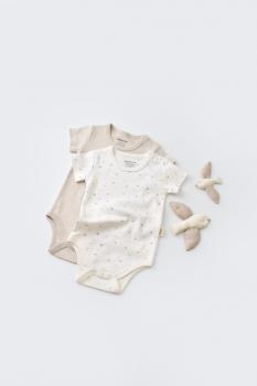 Set 2 body-uri bebe unisex -100% bumbac organic - ecru cu buline, baby cosy (marime: 6-9 luni)