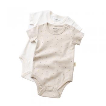 Set 2 body-uri bebe unisex -100% bumbac organic - crem cu buline, baby cosy (marime: 9-12 luni)