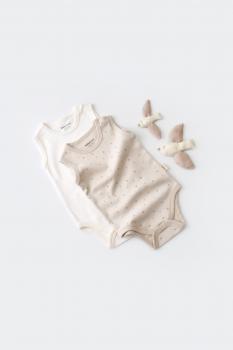 Set 2 body-uri fara maneci bebe unisex -100% bumbac organic - crem cu buline, baby cosy (marime: 9-12 luni)