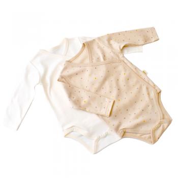 Set 2 body-uri cu maneca lunga petreceute bebe unisex -100% bumbac organic - crem cu buline, baby cosy (marime: 0-3 luni)