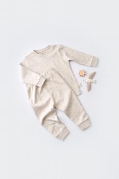 Set bluzita cu maneca lunga si panataloni lungi - bumbac organic 100% - crem cu buline, baby cosy (marime: 6-9 luni)