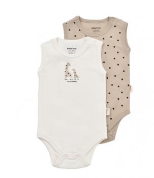 Set 2 body-uri fara maneci bebe unisex girafa, baby cosy, 100% bumbac organic (marime: 6-9 luni)