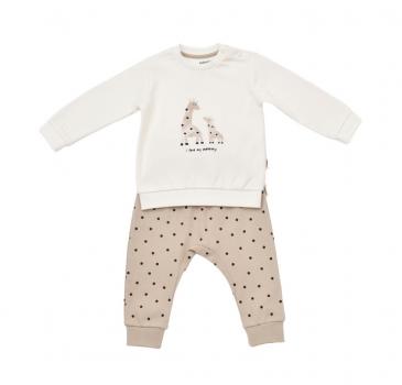 Set bluzita cu maneca lunga si panataloni lungi cu buline girafa, babycosy, 100% bumbac organic, ecru (marime: 9-12 luni)