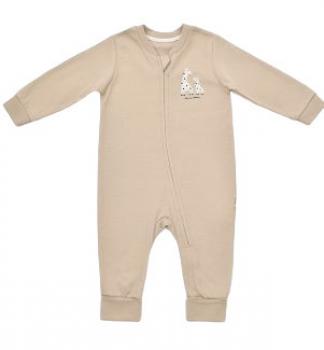 Salopeta cu fermoar girafa, babycosy, 100% bumbac organic, mink (marime: 12-18 luni)