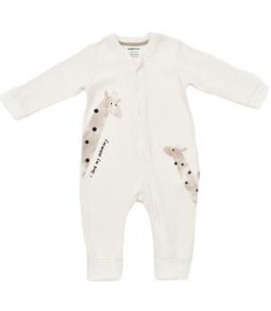 Salopeta cu fermoar girafe, babycosy, 100% bumbac organic, ecru (marime: 6-9 luni)