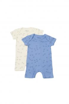 Set 2 salopete scurte printed, babycosy, 50% modal+50% bumbac, ecru/lavanda (marime: 18-24 luni)