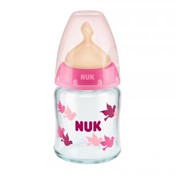 Biberon Nuk First Choice Sticla 120 ml Control Temperatura Tetina Latex M 0-6 luni Roz