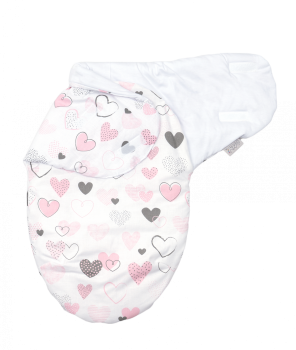 Sistem de infasare baby swaddle inimioare bumbac alb, amy, 72x60 cm