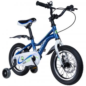 Bicicleta pentru copii 5-8 ani HappyCycles KidsCare, roti 16 inch, cu roti ajutatoare si frane pe disc, albastru