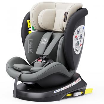 Scaun Auto Tweety Plus DELUXE BUF BOOF iSIZE MandaraGrey cu Isofix rotativ 360 grade 40-150 cm