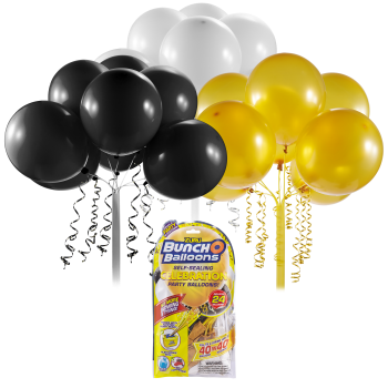 Bunch o balloons - set baloane de petrecere si rezerve, negru, auriu, alb, 24 baloane