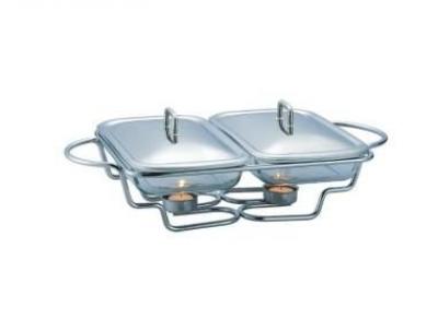 Set vase termorezistente, dreptunghiulare in suport cromat, lumanari si capac inox inclus, bh1383