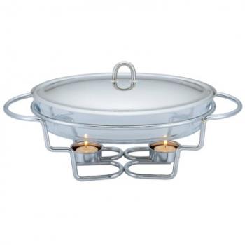 Vas termorezistent oval, cu capac de inox si suport cu lumanari, 3litri, bh 1382