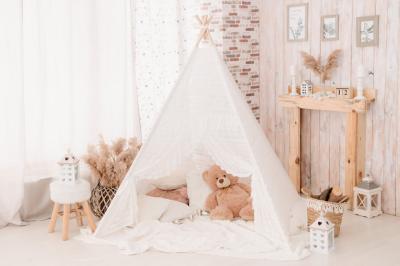 Set cort teepee din dantelă, 120 x 120, salteluta, 2 pernite si kit fixare