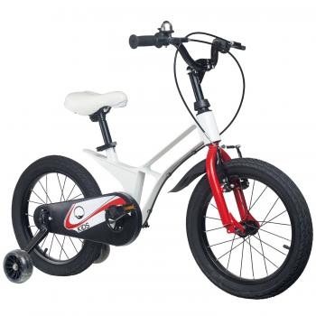 Bicicleta pentru copii 5-8 ani KidsCare cu cadru din magneziu, roti 16 inch, cu roti ajutatoare, alba