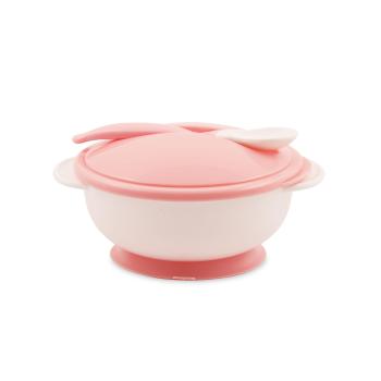 Set castron cu ventuza, capac si lingurita, blush pink