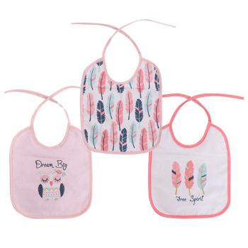 Set 3 bavete, bumbac si peva, 23x20 cm, inchidere cu snur, pink