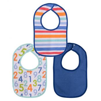 Set 3 bavete, bumbac si peva, 30x19 cm, inchidere cu banda velcro, blue