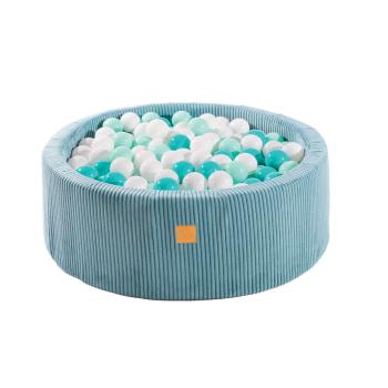 Piscina uscata cu 200 de bile 7cm (alb mint turcoaz) meowbaby   aesthetic, 90x30 cm, premium velur reiat   corduroy turcoaz