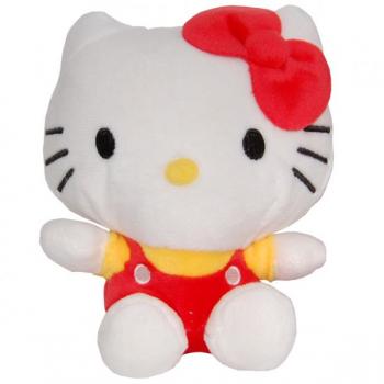 Jucarie din plus hello kitty cu salopeta rosie, 17 cm