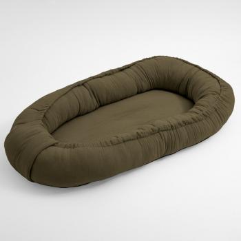 Cosulet bebelus, new baby, pentru dormit, baby nest 80 x 50 cm, din muselina, din materiale certificate oeko tex standard 100, khaki