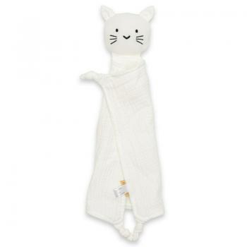 Jucarie interactiva, new baby, cat, din muselina, bumbac, 30x30 cm, 0 luni+, white