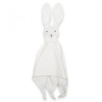 Jucarie interactiva, new baby, rabbit, din muselina, bumbac, 30x30 cm, 0 luni+, white