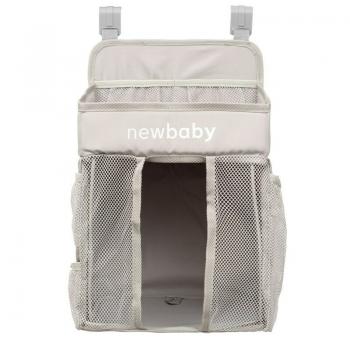 Organizator pentru patut, new baby, tiny tidy, pentru depozitare necesitati bebe sau jucarii, bine compartimentat, cu buzunare din plasa, 27x25x48 cm, beige