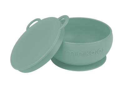 Bol minikoioi cu ventuza si capac, 100% premium silicone – river green