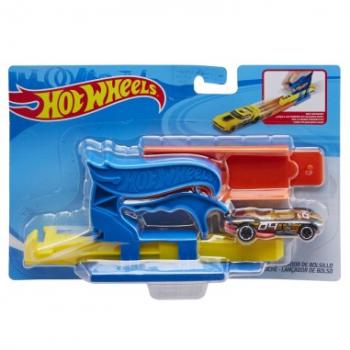 Hot wheels set lansator portabil albastru si masinuta