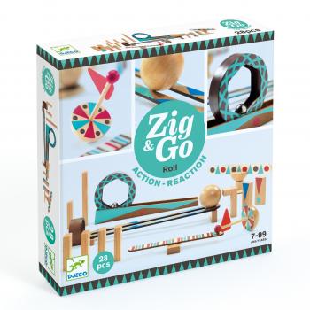 Set de constructie trasee zig & go roll 28 piese, djeco