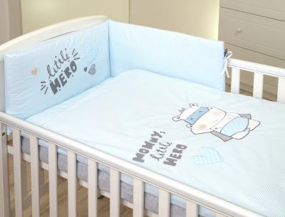 Amy - lenjerie 3 piese cu protectie laterala little hero din bumbac, 120x60 cm, blue