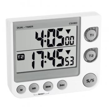 Timer si cronometru digital dual, 100 ore, led de avertizare, memorie, volum reglabil, alb, tfa 38.2025