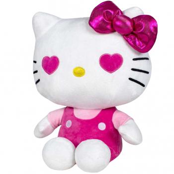 Jucarie din plus hello kitty cu salopeta roz, editie aniversara, 16 cm