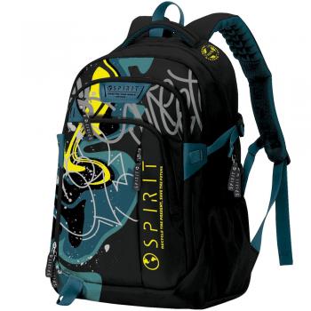 Rucsac spirit pattern graffiti, negru/galben, 49x35x16 cm