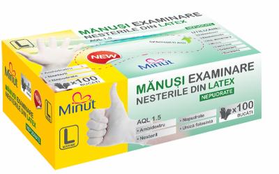 Manusi examinare latex nepudrate Minut, marimi L albe