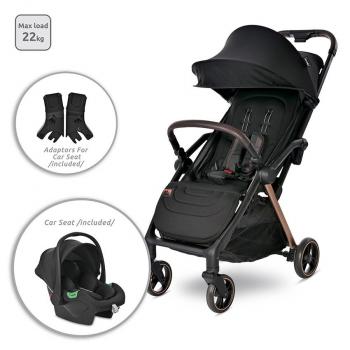 Carucior set 2 in 1, autofold,  loret, cosulet auto inclus, pana la 22 kg, black