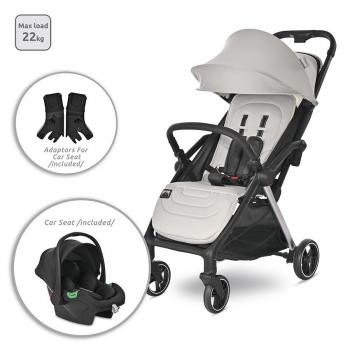 Carucior set 2 in 1, autofold,  loret, cosulet auto inclus, pana la 22 kg, grey