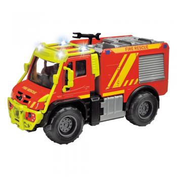 Masina de pompieri Majorette Mercedes Unimog U530 Fire Truck 13 cm cu lumini si sunete