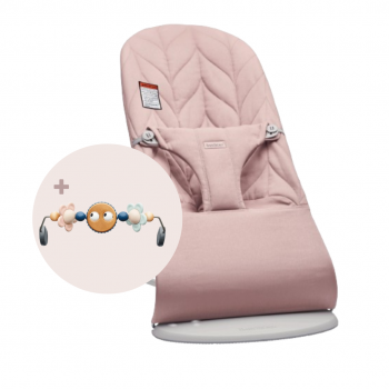 Babybjorn - balansoar bliss dusty pink cu aspect delicat de petala, tesatura matlasata, cu bara de jucarii inclusa