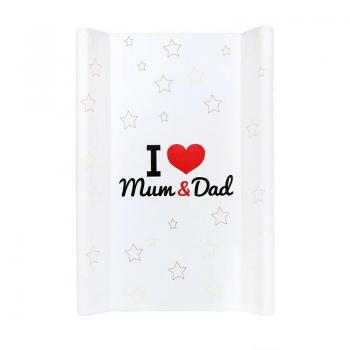 Saltea de infasat, new baby, i love mum and dad, 50x70, din material plastic rezistent la apa, fara substante nocive, 0 luni+, white