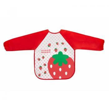 Baveta impermeabila, Bocioland, Cu maneci lungi, Dimensiune 40x35 cm, Strawberry