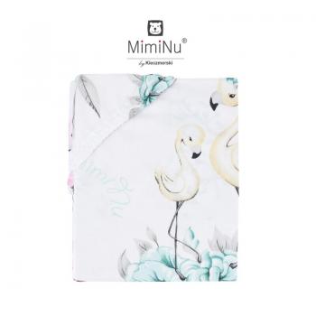 Cearceaf cu elastic, MimiNu, Pentru patut 140X70 cm, Din bumbac certificat Oeko Tex Standard 100, Peonie Mint