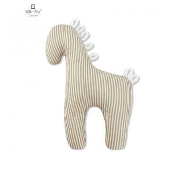 Zornaitoare educativa, MimiNu, Horse, Pentru bebelusi, Din bumbac certificat Oeko Tex Standard 100, Cu saculet din bumbac in aceeasi culoare, Beige Stripe