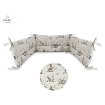 Aparatoare pentru patut, MimiNu, Din bumbac certificat Oeko Tex Standard 100, 180x30 cm, Cu panglici, Design, Calm Forest Beige