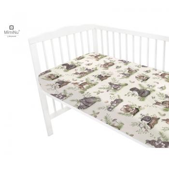 Cearceaf cu elastic, MimiNu, Pentru patut leagan sau patut co-sleeper, Dimensiune 90x40 cm, Din bumbac certificat Oeko Tex Standard 100, Design, Calm Forest Natural